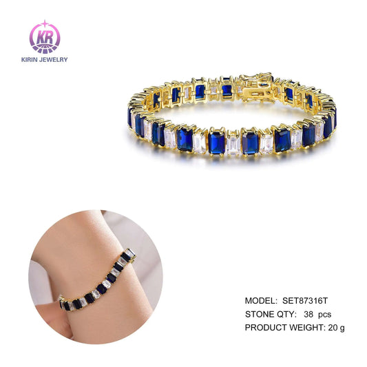 Wholesale Silver Gold Plated CZ & Corundum Simulated Sapphire Diamond Tennis Bracelet for Women