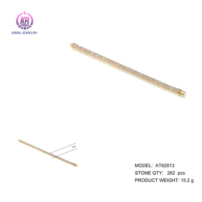 Wholesale Silver Gold Plated CZ Created Diamond Square Tennis Bracelet for Women