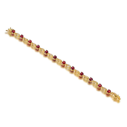 Wholesale Silver Gold Plated CZ Created Ruby Citrine Heart Shaped Tennis Bracelet