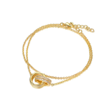 Wholesale Silver Gold Plated CZ Double Chain Interlocking Ring Bracelet​