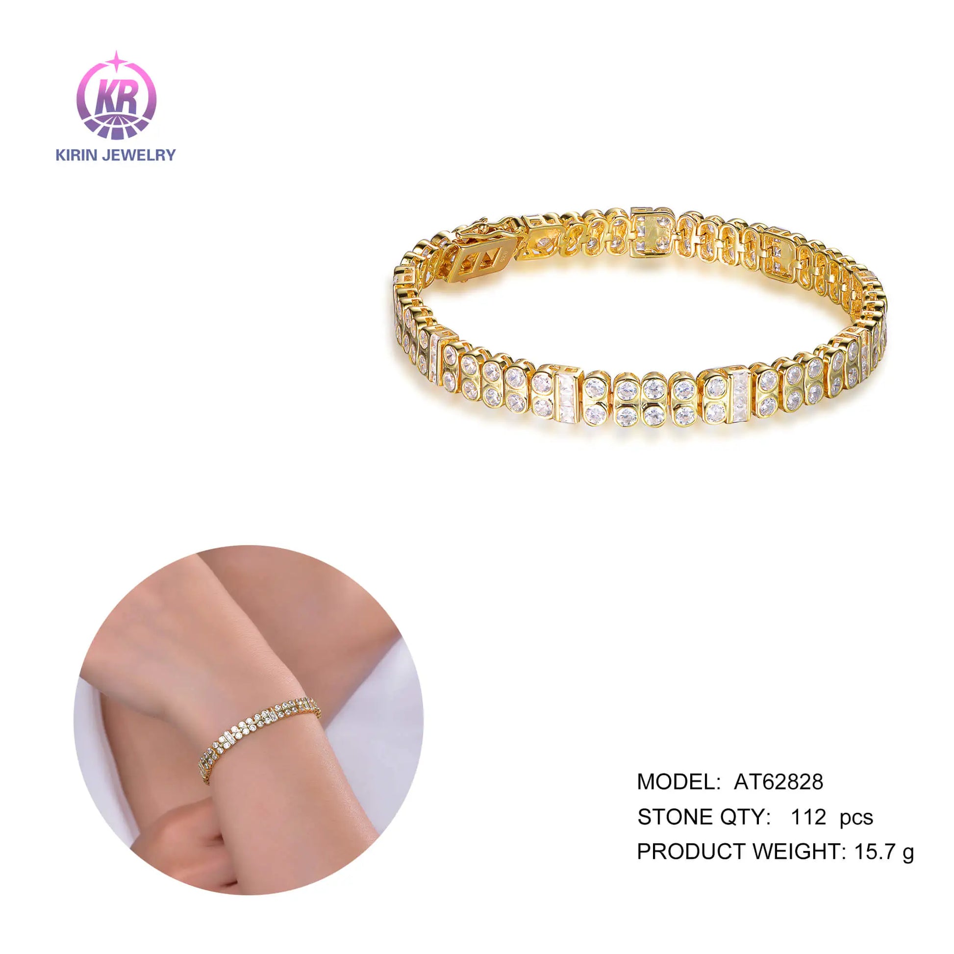 Wholesale Silver Gold Plated CZ Double-Link Personalized Tennis Bracelet for Women