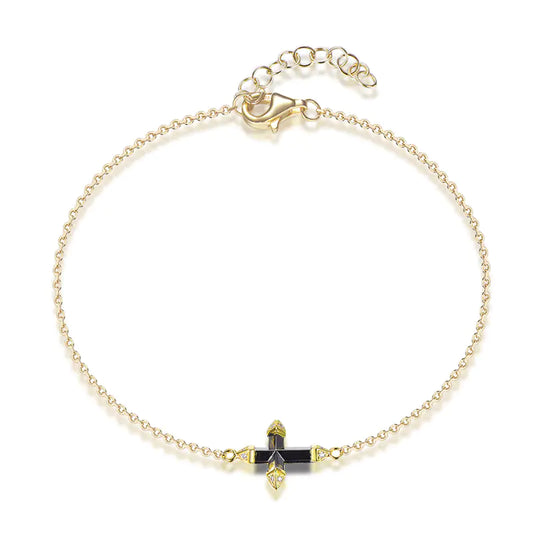 Wholesale Silver Gold Plated CZ & Enamel Adjustable Black Cross Bracelet