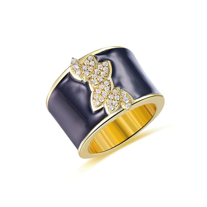 Wholesale Silver Gold Plated CZ & Enamel Iced Out Leaf Chunky Statement Rings