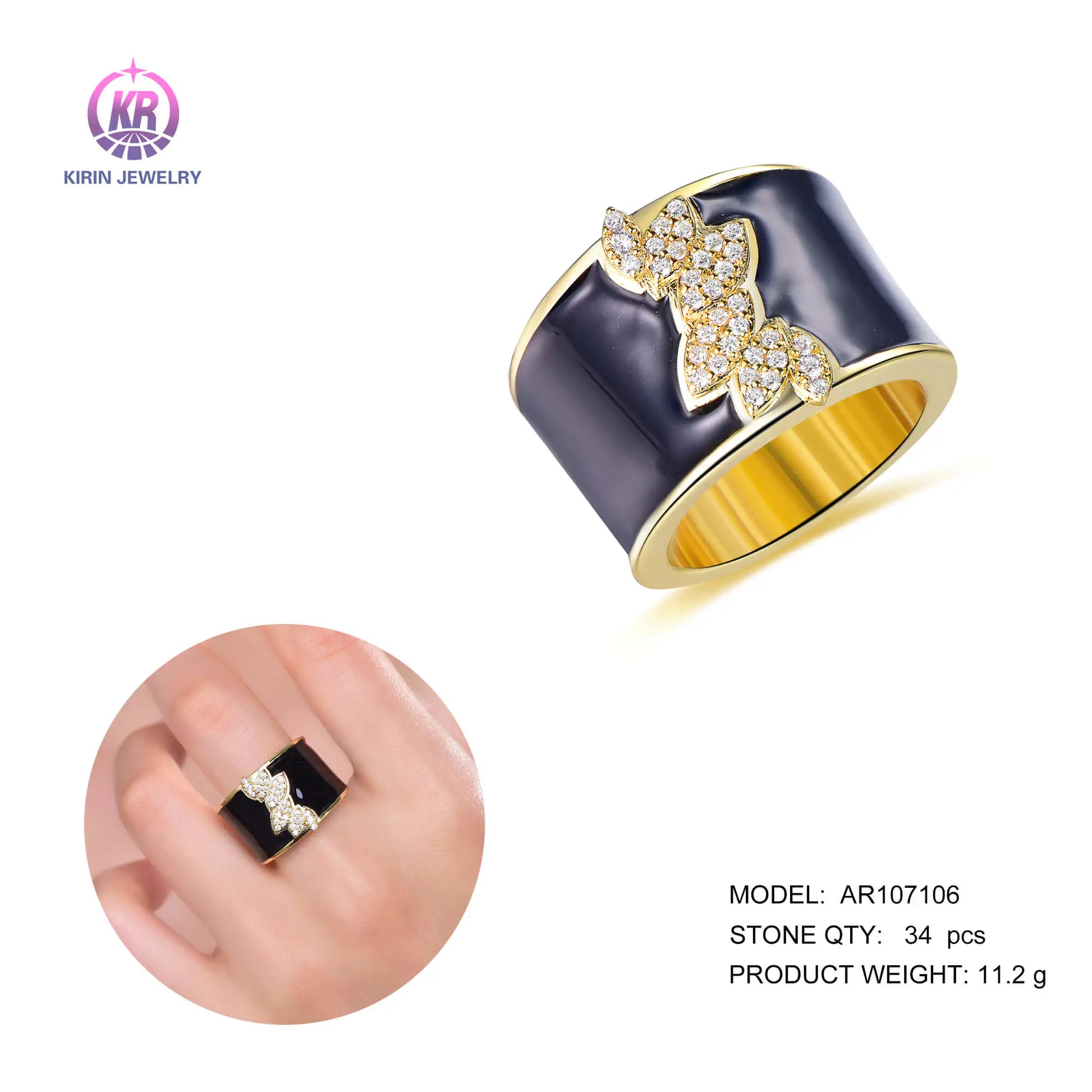 Wholesale Silver Gold Plated CZ & Enamel Iced Out Leaf Chunky Statement Rings for Women
