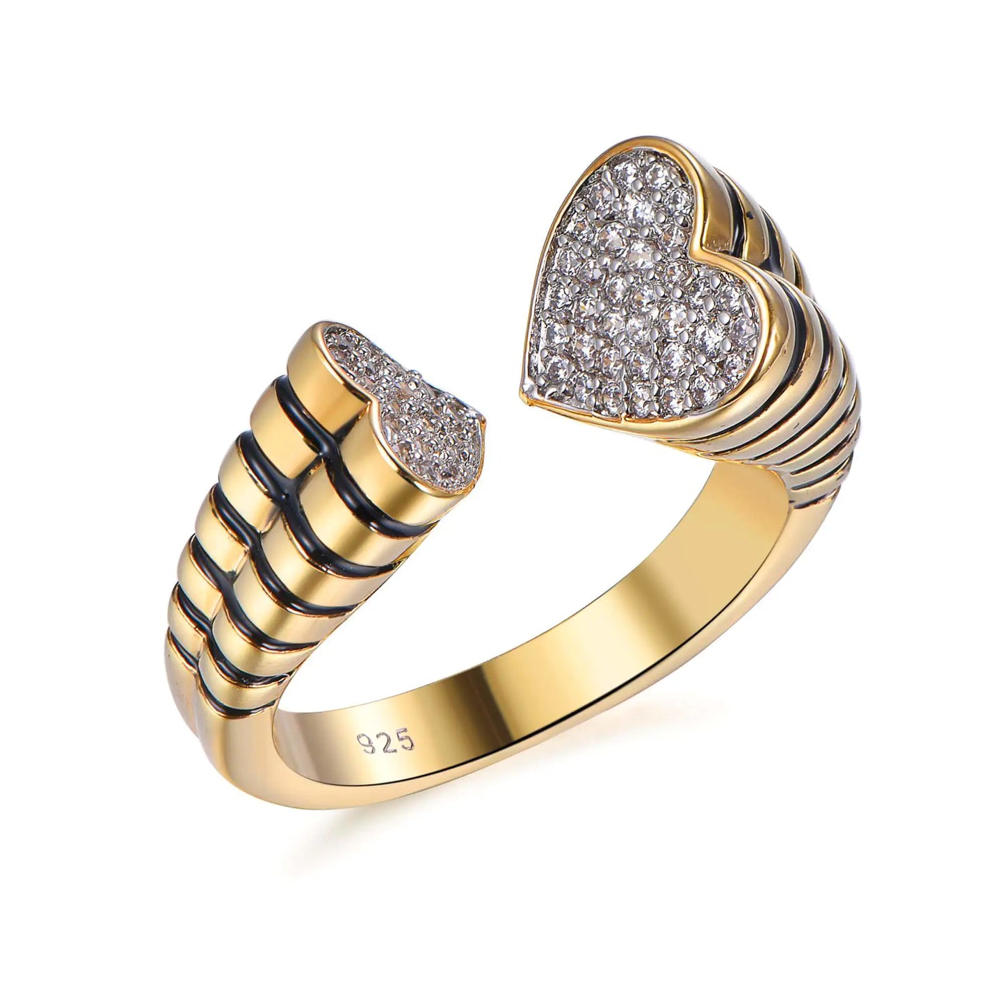 Wholesale Silver Gold Plated CZ & Enamel Open Iced Out Created Diamond Heart Ring