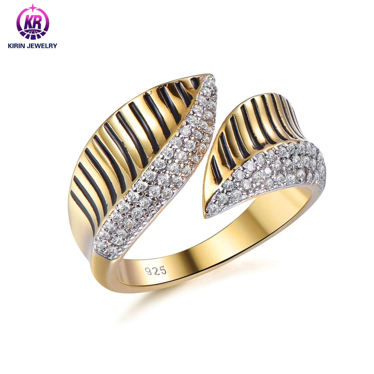 Wholesale Silver Gold Plated CZ & Enamel Statement Engagement Open Cuff Ring