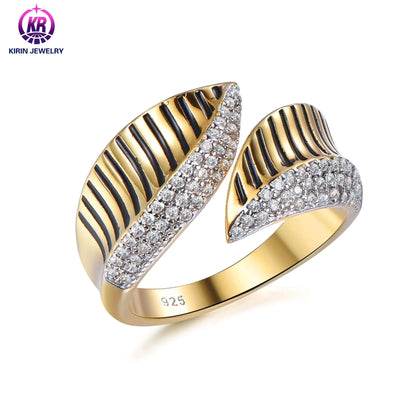 Wholesale Silver Gold Plated CZ & Enamel Statement Engagement Open Cuff Ring