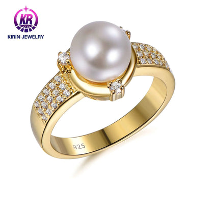 Wholesale Silver Gold Plated CZ Freshwater Pearl Engagement Rings