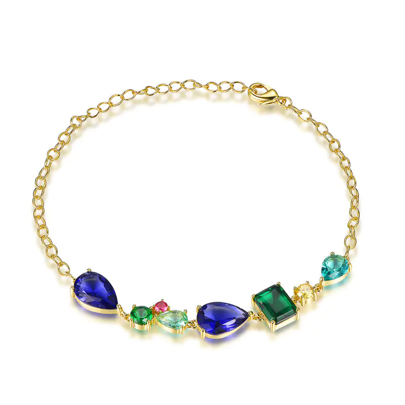 Wholesale Silver Gold Plated CZ & Glass & Corundum Mixed Cut Multi Gem Bracelet​