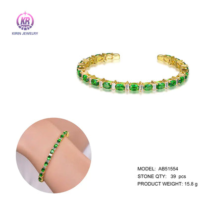 Wholesale Silver Gold Plated CZ & Glass Open Tennis Bracelet Bangle for Women