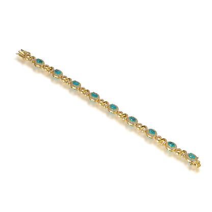 Wholesale Silver Gold Plated CZ & Glass Oval Created Emerald Tennis Bracelets