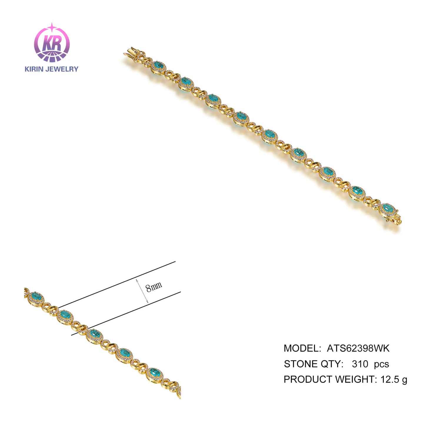 Wholesale Silver Gold Plated CZ & Glass Oval Created Emerald Tennis Bracelets for Women