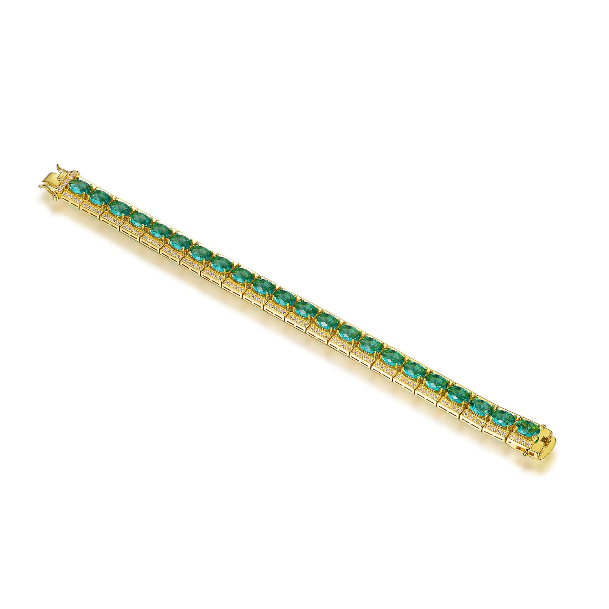 Wholesale Silver Gold Plated CZ & Glass Simulated Emerald Square Tennis Bracelet