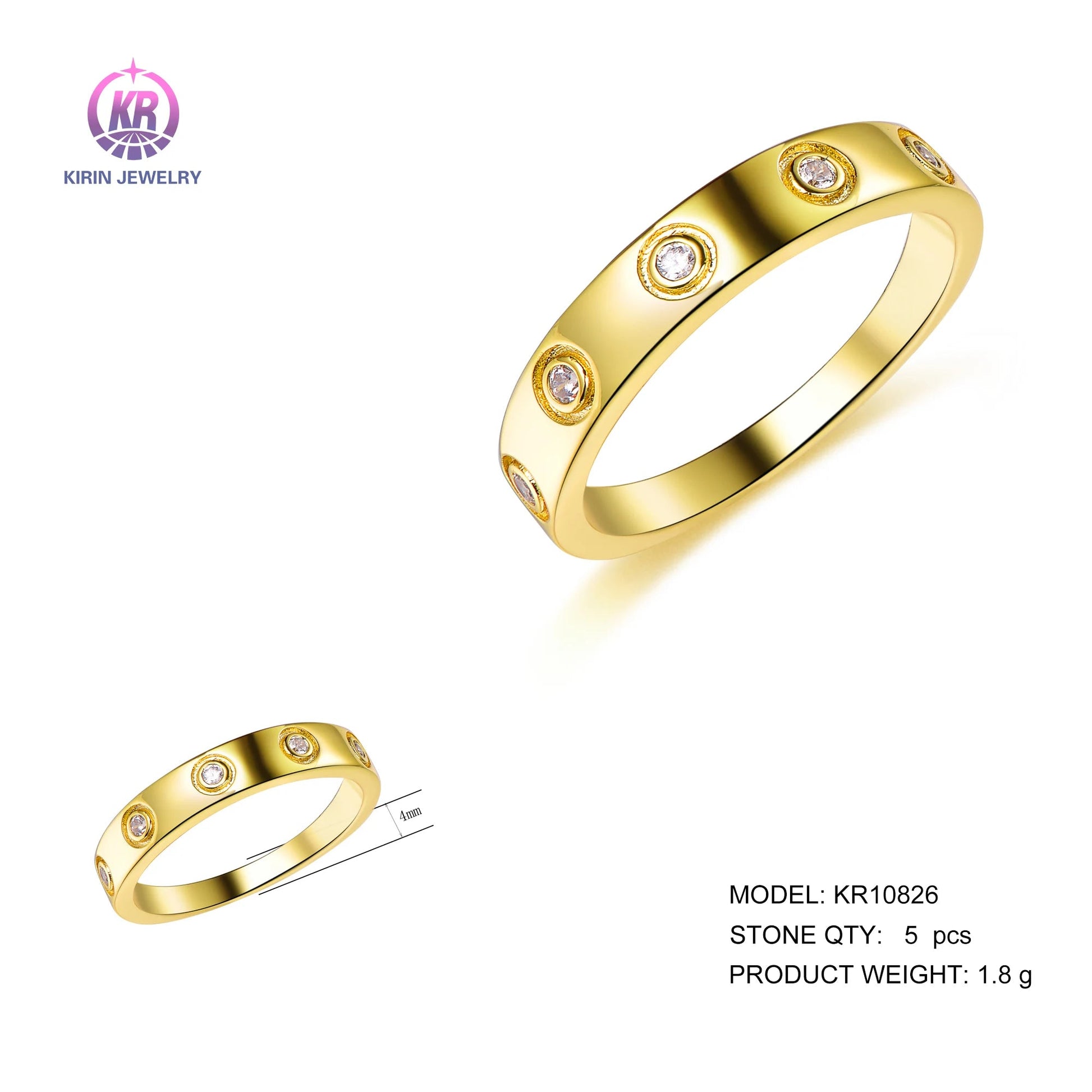 Wholesale Silver Gold Plated CZ Golden High Polish Simple Engagement Gold Band Ring