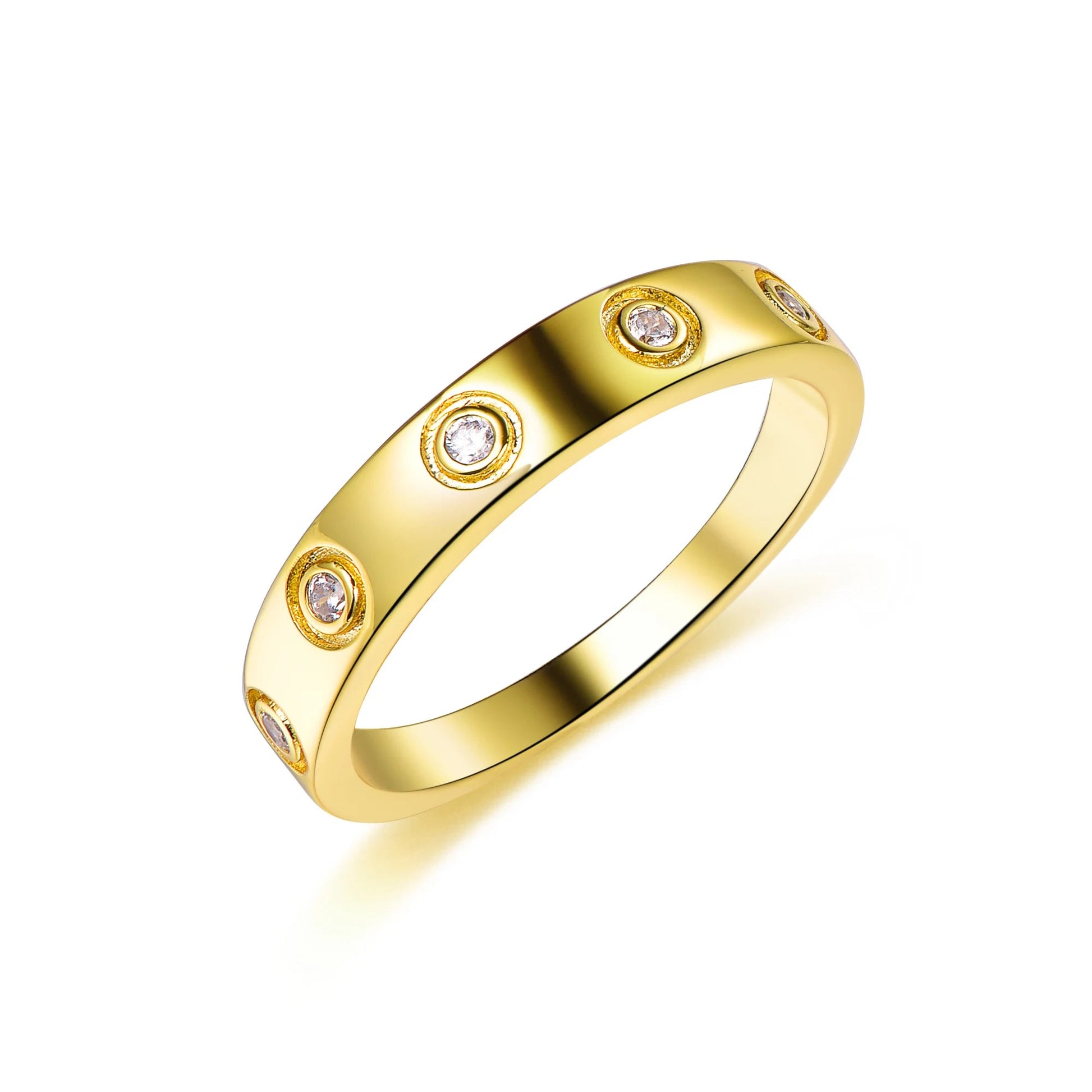 Wholesale Silver Gold Plated CZ Golden High Polish Simple Engagement Gold Band Ring 