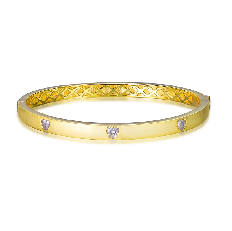 Wholesale Silver Gold Plated CZ Heart Lab Grown Diamond Bangle