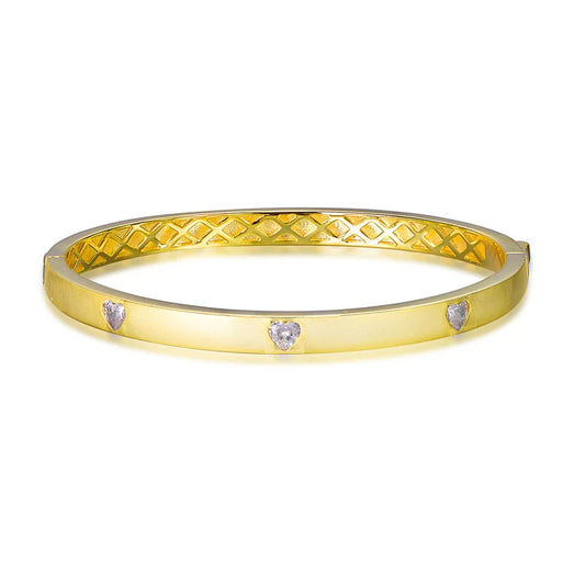 Wholesale Silver Gold Plated CZ Heart Lab Grown Diamond Bangle