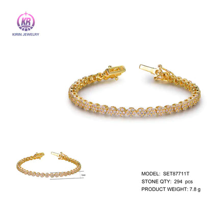Wholesale Silver Gold Plated CZ Iced Out Clustered Lab Diamond Tennis Bracelet​ for Women