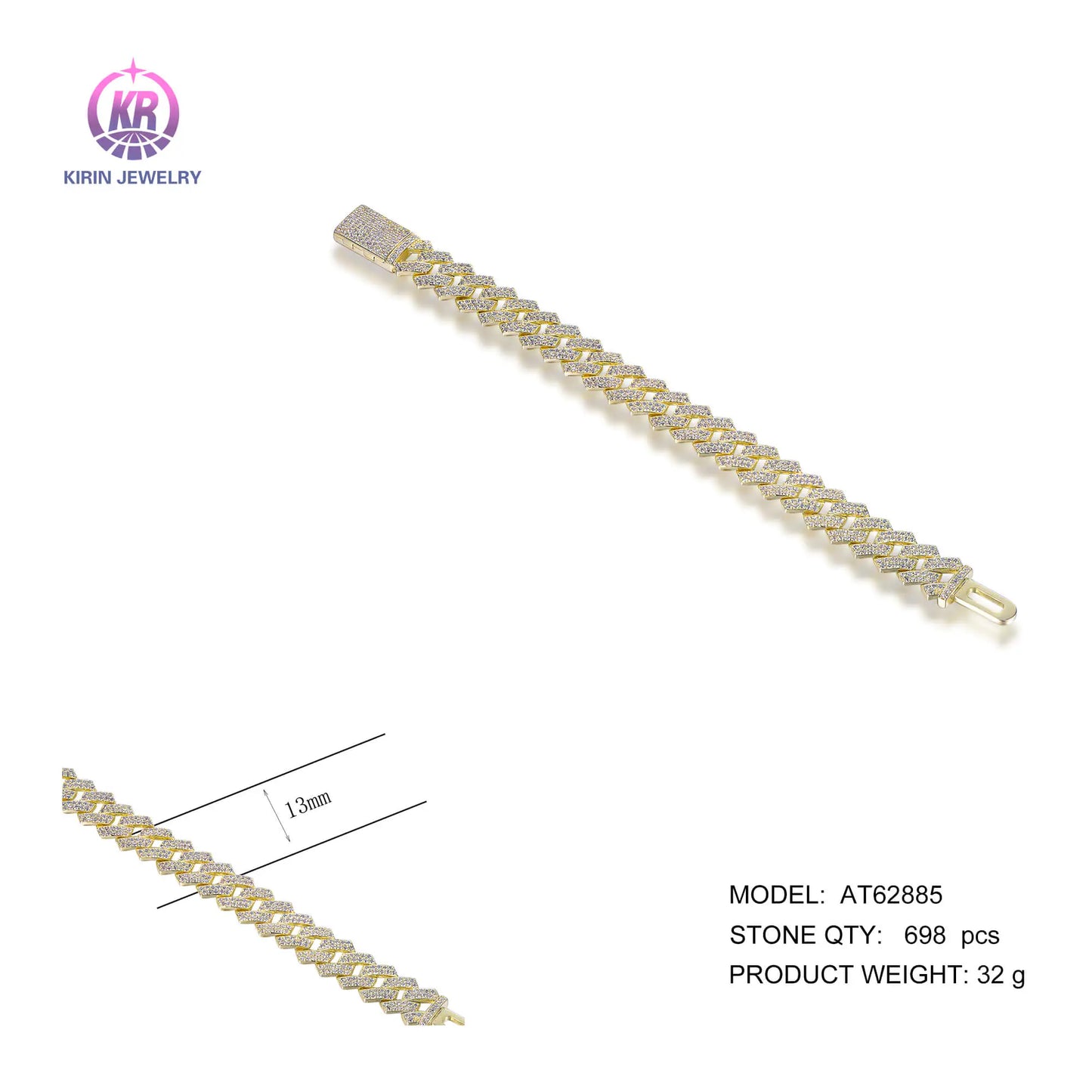 Wholesale Silver Gold Plated CZ Iced Out Diamond Chain Cuban Link Bracelets for Women