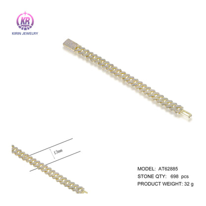 Wholesale Silver Gold Plated CZ Iced Out Diamond Chain Cuban Link Bracelets for Women