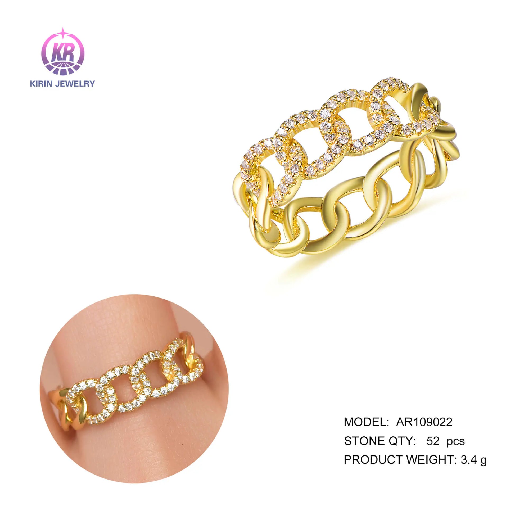 Wholesale Silver Gold Plated CZ Iced Out Personalized Interlocking Ring Jewelry for Women