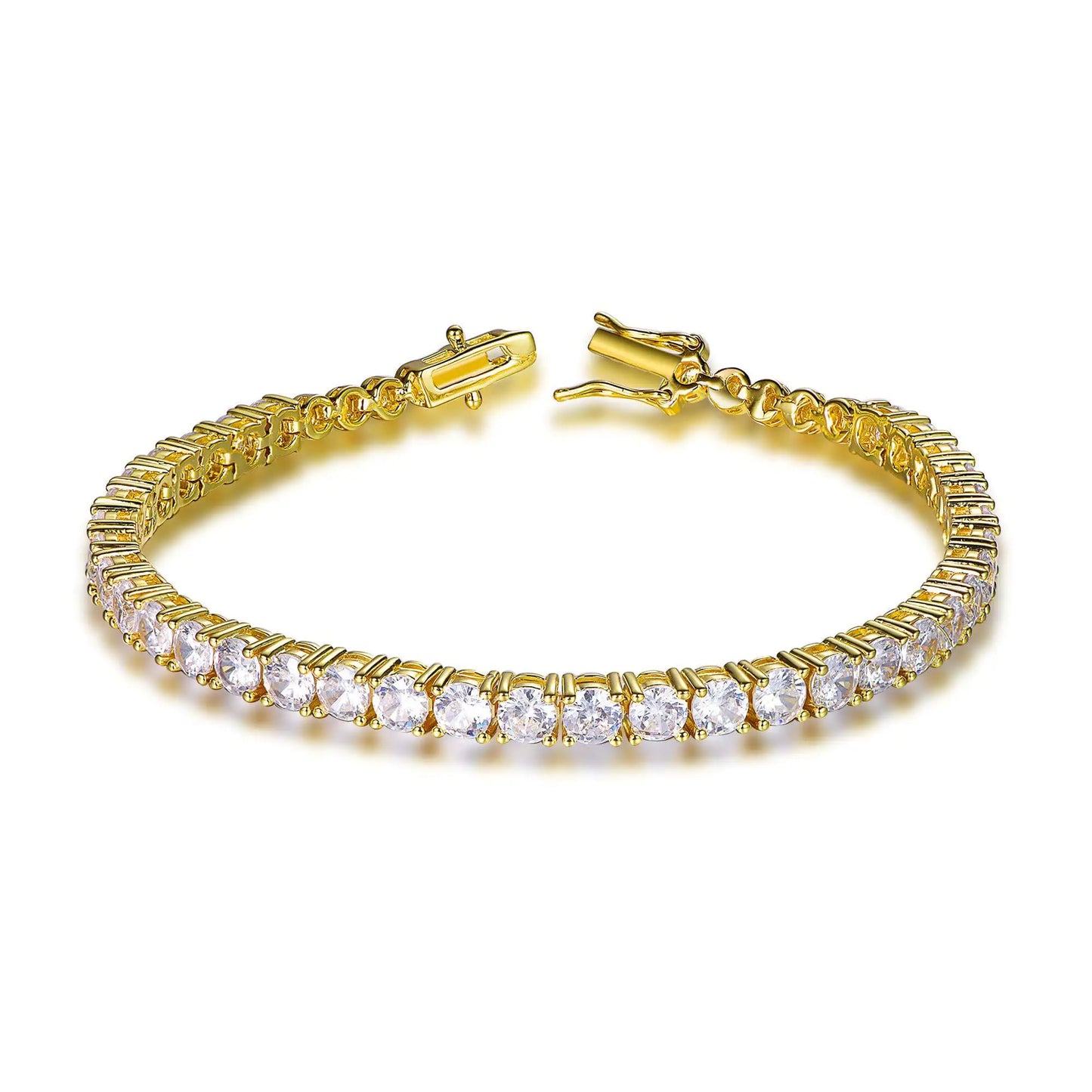 Wholesale Silver Gold Plated CZ Lab Created Diamond Round Cut Tennis Bracelet