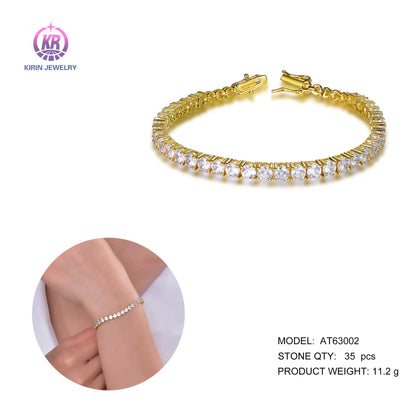 Wholesale Silver Gold Plated CZ Lab Created Diamond Round Cut Tennis Bracelet for Women