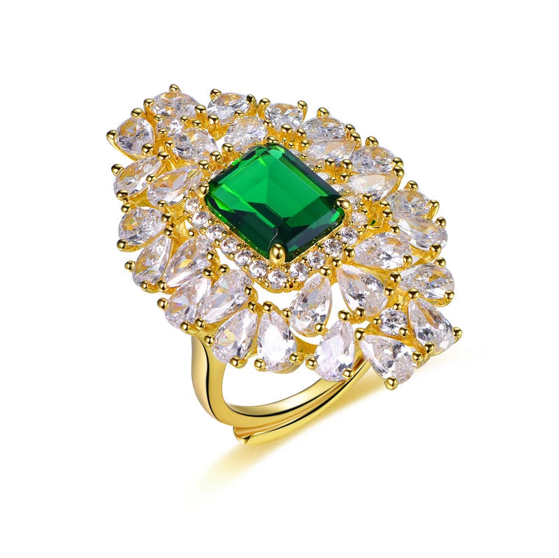 Wholesale Silver Gold Plated CZ Lab Created Emerald Floral Engagement Rings