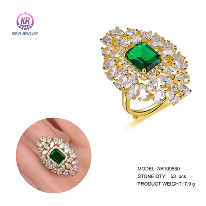Wholesale Silver Gold Plated CZ Lab Created Emerald Floral Engagement Rings for Women