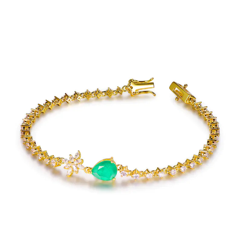 Wholesale Silver Gold Plated CZ Lab Created Emerald Pear Shaped Bracelet​