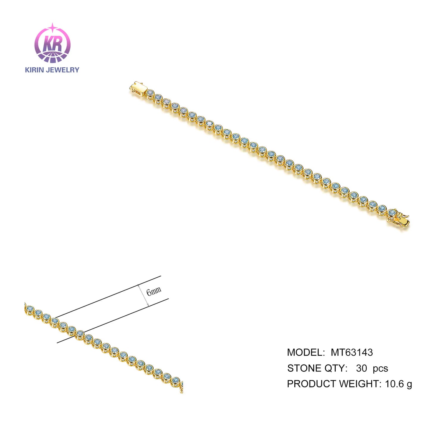 Wholesale Silver Gold Plated CZ Lab Created Sapphire Bezel Set Tennis Bracelet​ for Women