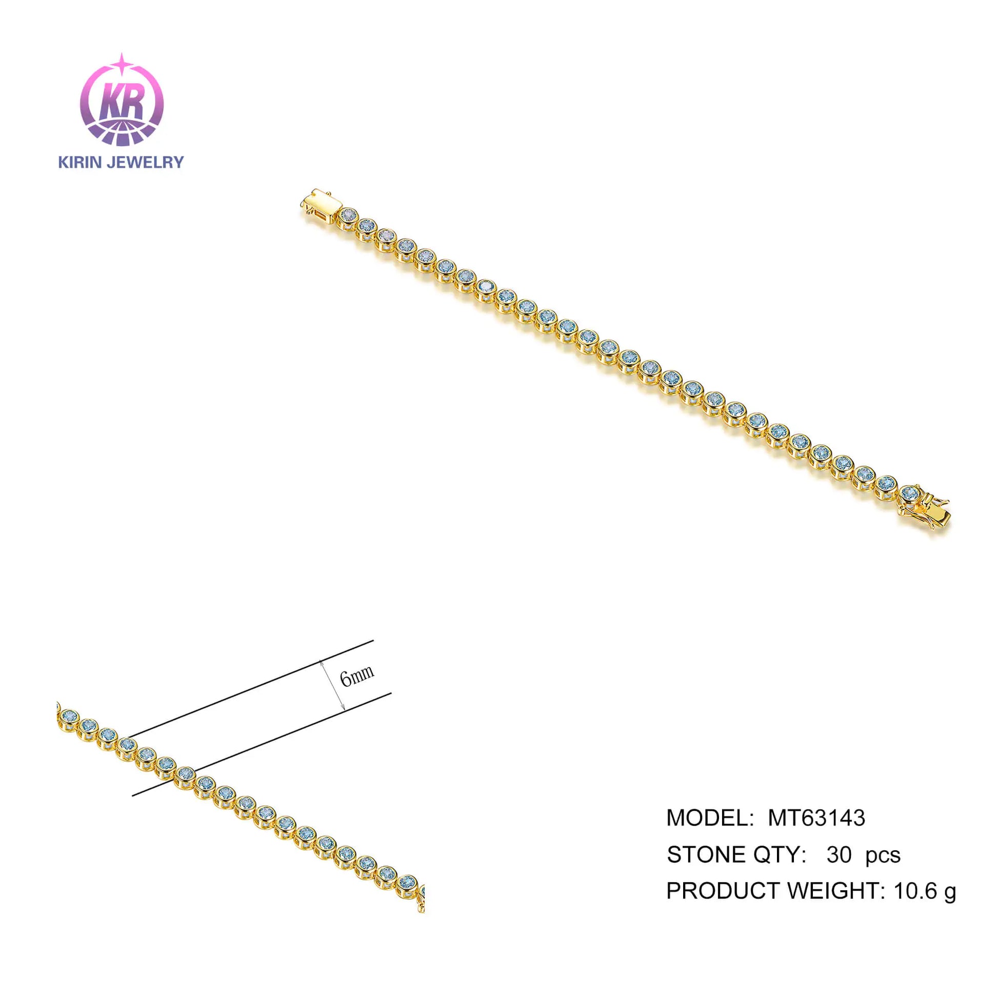 Wholesale Silver Gold Plated CZ Lab Created Sapphire Bezel Set Tennis Bracelet​ for Women