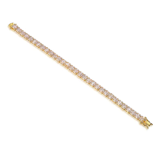 Wholesale Silver Gold Plated CZ Lab Created Square Cut Diamond Tennis Bracelet