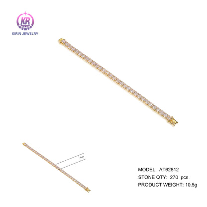 Wholesale Silver Gold Plated CZ Lab Created Square Cut Diamond Tennis Bracelet for Women