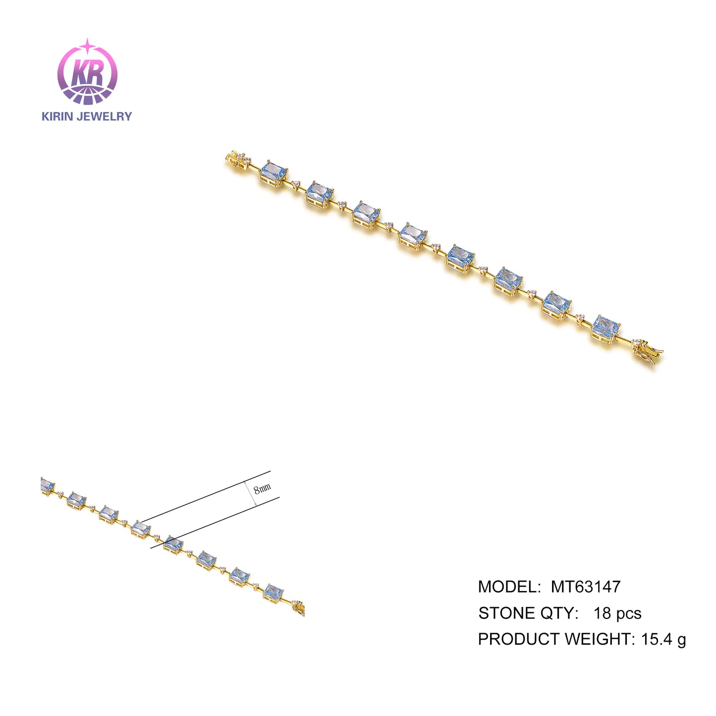 Wholesale Silver Gold Plated CZ Light Blue Gemstone Simple Dainty Bracelets for Women