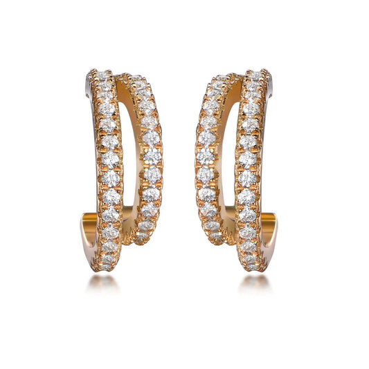 Wholesale Silver Gold Plated CZ Micro Double Row Open Hoop Earrings