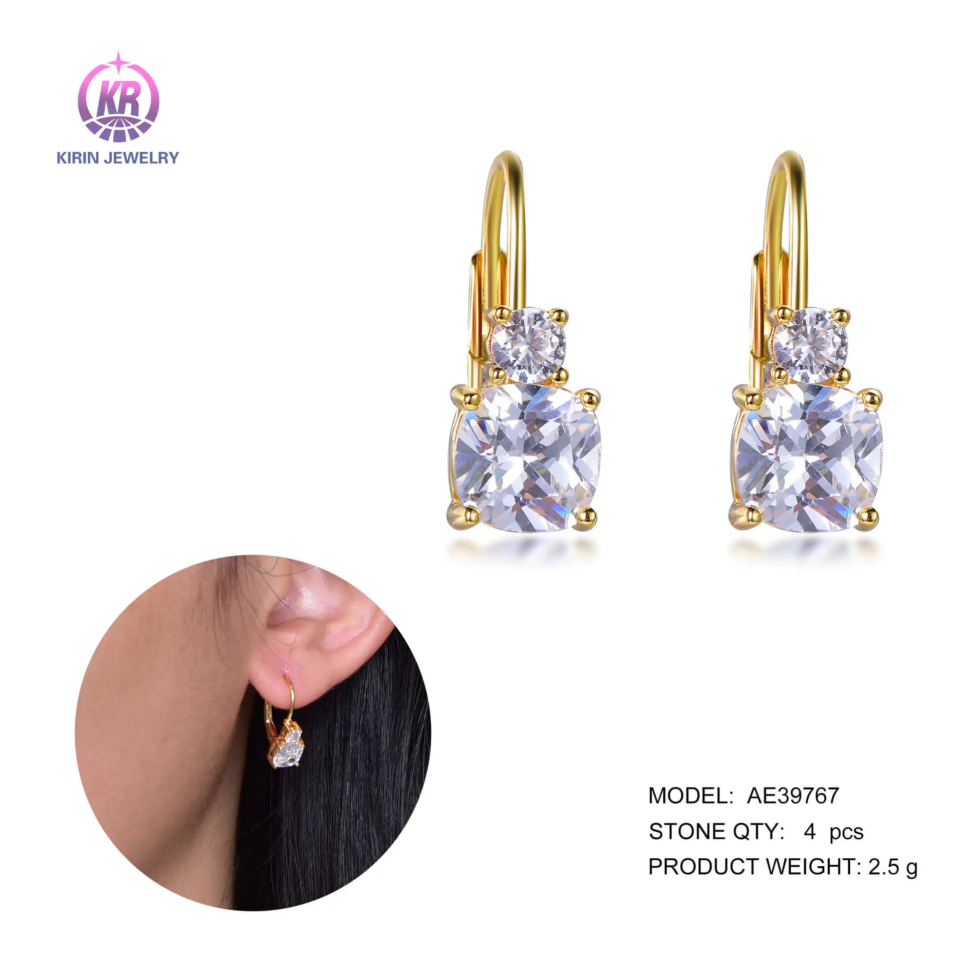 Wholesale Silver Gold Plated CZ Minimalist Leverback Diamond Earrings for Women