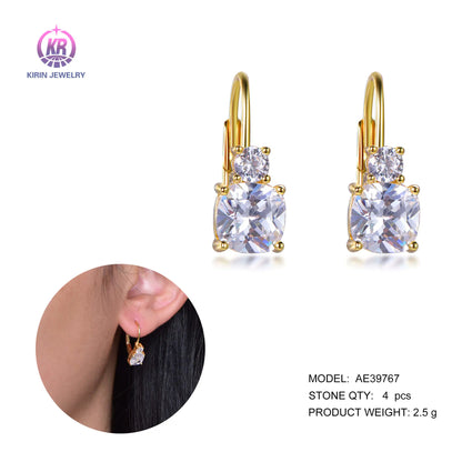 Wholesale Silver Gold Plated CZ Minimalist Leverback Diamond Earrings for Women