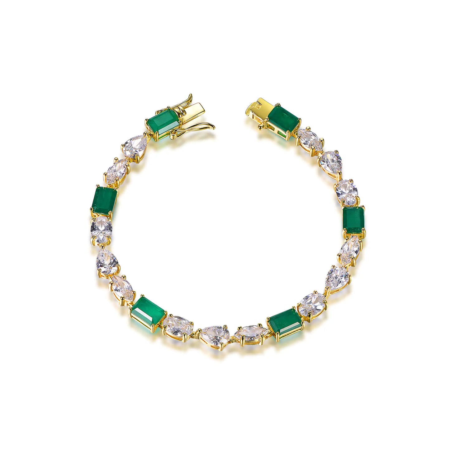 Wholesale Silver Gold Plated CZ Mixed Cut Lab Emerald Diamond Tennis Bracelet