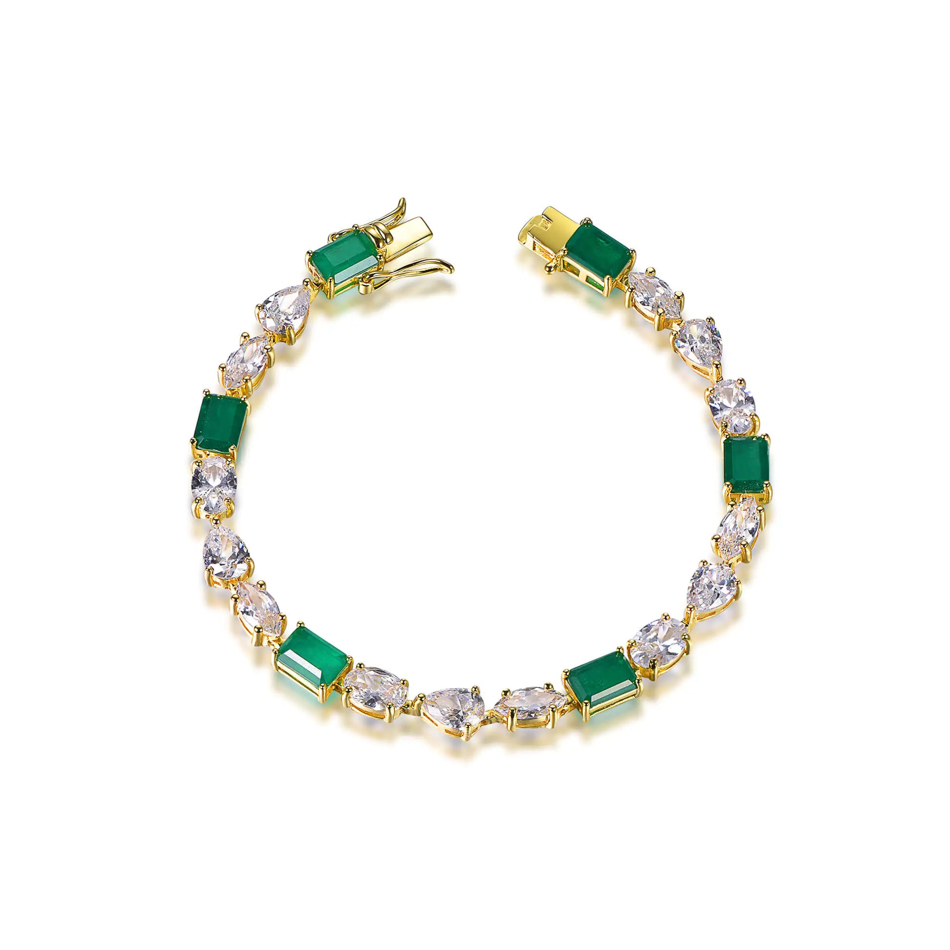 Wholesale Silver Gold Plated CZ Mixed Cut Lab Emerald Diamond Tennis Bracelet