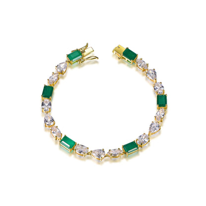 Wholesale Silver Gold Plated CZ Mixed Cut Lab Emerald Diamond Tennis Bracelet