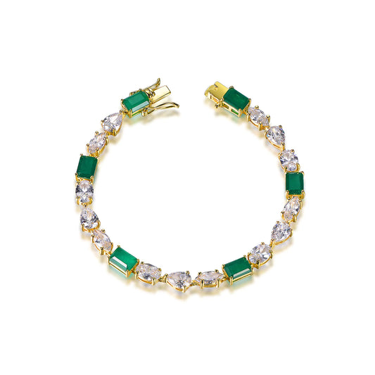 Wholesale Silver Gold Plated CZ Mixed Cut Lab Emerald Diamond Tennis Bracelet