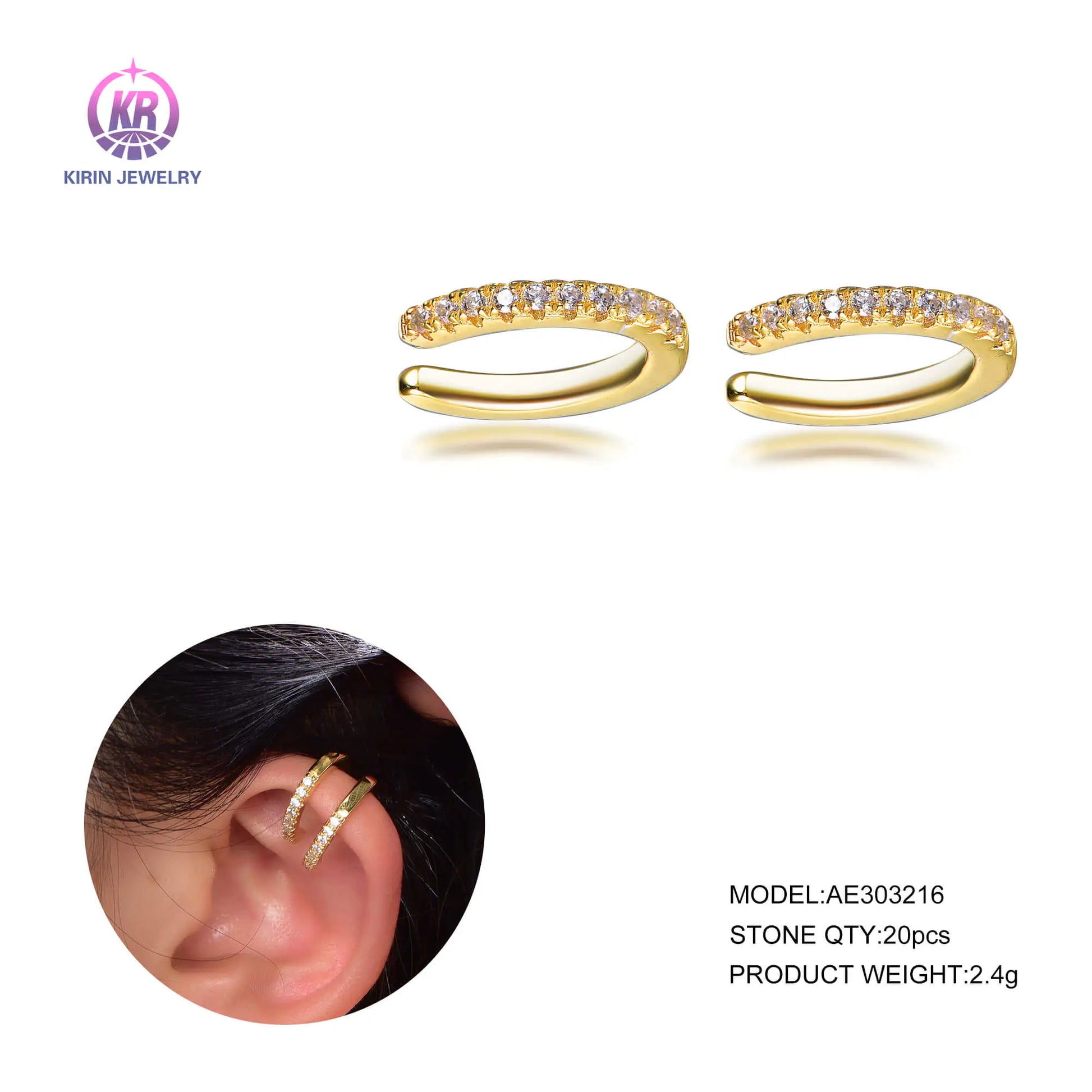 Wholesale Silver Gold Plated CZ Non Pierced Cuff - Set of 2 Ear Cuff Earrings for Women