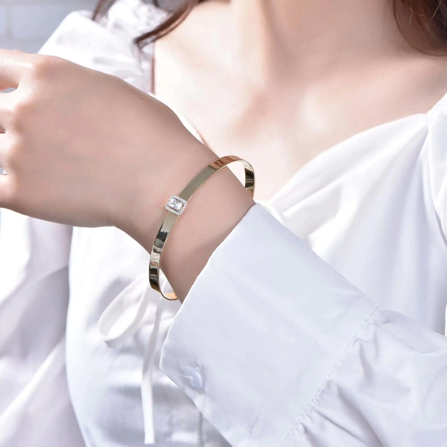 Wholesale Silver Gold Plated CZ Open Cuff Bangle for Women