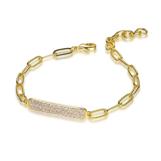Wholesale Silver Gold Plated CZ Paperclip Link Chain Pave Bar Bracelet