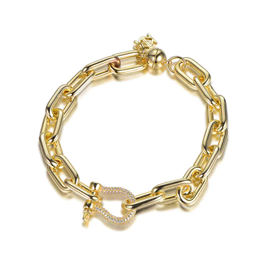 Wholesale Silver Gold Plated CZ Paperclip Link Chunky Statement Bracelet