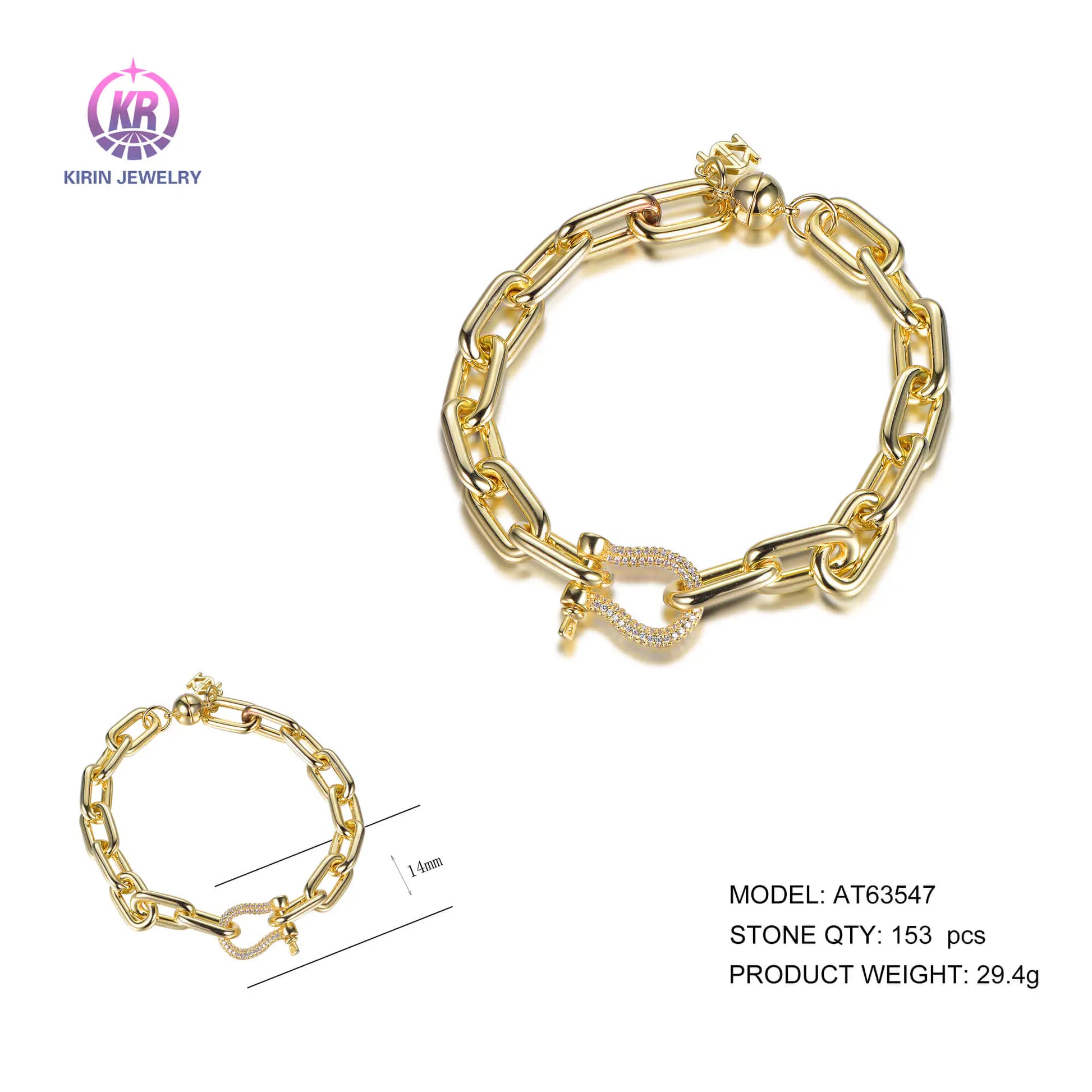 Wholesale Silver Gold Plated CZ Paperclip Link Chunky Statement Bracelet for Women