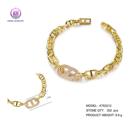 Wholesale Silver Gold Plated CZ Paperclip Link Personalized Chain Bracelets for Women