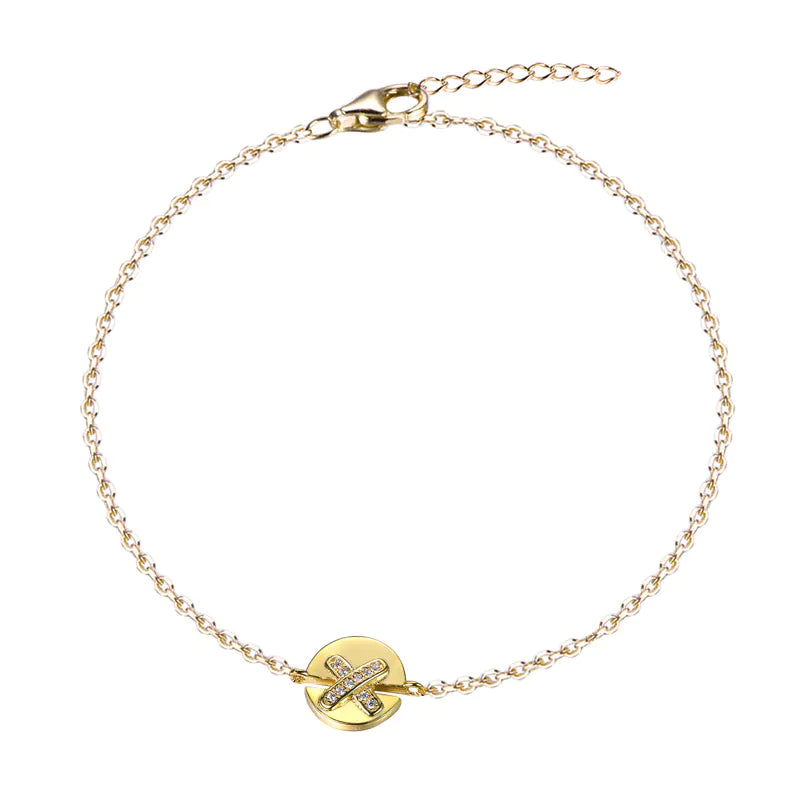 Wholesale Silver Gold Plated CZ Personalized Disc Dainty Initial Bracelet