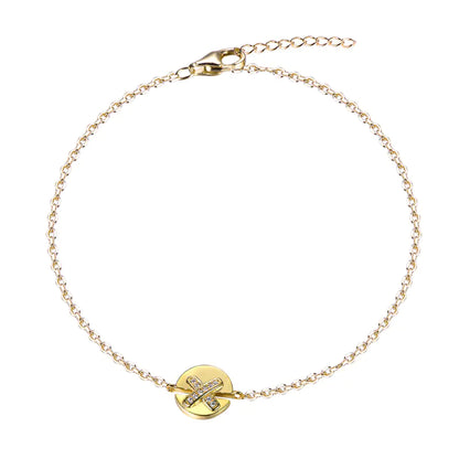 Wholesale Silver Gold Plated CZ Personalized Disc Dainty Initial Bracelet